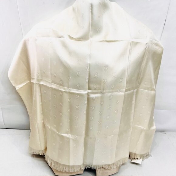 New Unbox HERMES  Stole scarf wrap 100% Silk Satin 58"x36" Ivery Bees FringW/C/A - Picture 13 of 15